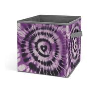 HETVBNS Purple Tie Dye Storage Bins 10.6 Inch, Oxford Fabric Foldable Storage Cube Organizer Basket with Handles, Fabric Bins for Closet Shelves, Toys, Clothes, Books, Bedroom
