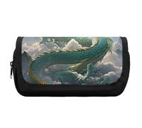 HETVBNS Qinglong Pencil Case Extra Large, Double Layer Pencil Pouch with Zipper, Portable Cosmetic Bags for Travel, Office Stationery Organizer for Women Men