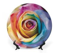 HETVBNS Rainbow Rose Flower Bone China Decorative Plate Personalized Ceramic Decorative Plate Wall Decor with Display Stand Ceramic Ornaments for Wall Hanging Decoration