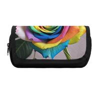HETVBNS Rainbow Rose Pencil Case Extra Large, Double Layer Pencil Pouch with Zipper, Portable Cosmetic Bags for Travel, Office Stationery Organizer for Women Men