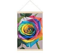 HETVBNS Rainbow Rose Wall Art, 15.7 X 23.6 Inch Reusable Magnetic Poster Hanger - Canvas Poster Included, Complete Hanging Kit for Posters, Art, Maps