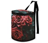 HETVBNS Red and Black Rose Car Trash Can with Lid, Leakproof Hanging Automotive Trash Bin, Waterproof Garbage Storage Bag for Vehicles, RV, Bathroom, Office