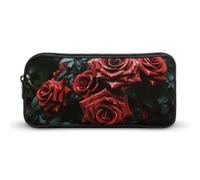 HETVBNS Red And Black Rose Pencil Case Large Capacity Zipper Pouch, Durable Pencil Box Organizer, Portable Small Cosmetic Bag for Office, Travel