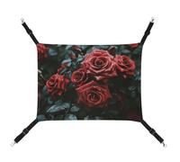 HETVBNS Red and Black Rose Pet Hammock for Cats & Dogs, Soft Breathable Canvas Hanging Hammock with Adjustable Straps, Comfortable & Durable Hanging Bed for Small to Medium Pets