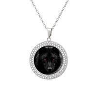 HETVBNS - Red Eyes Black Wolf Necklace, Alloy Round Pendant with Diamond, Elegant Pendant Necklace for Women Men, Una talla, Metal, Alloy.