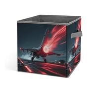 HETVBNS Red Flame Fighter Storage Bins 10.6 Inch, Oxford Fabric Foldable Storage Cube Organizer Basket with Handles, Fabric Bins for Closet Shelves, Toys, Clothes, Books, Bedroom