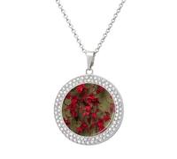 HETVBNS - Red Flower Necklace, Round Alloy Pendant with Diamond, Elegant Pendant Necklace for Women Men, Una talla, Metal, Alloy.