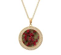 HETVBNS - Red Flower Necklace, Round Alloy Pendant with Diamond, Elegant Pendant Necklace for Women Men, Una talla, Metal, Alloy.