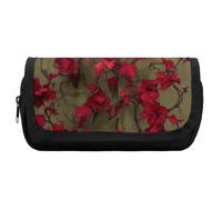 HETVBNS Red Flower Vine Pencil Case Extra Large, Double Layer Pencil Pouch with Zipper, Portable Cosmetic Bags for Travel, Office Stationery Organizer for Women Men