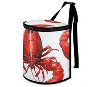 HETVBNS Red Lobster Print Car Trash Can with Lid, Leakproof Hanging Automotive Trash Bin, Waterproof Garbage Storage Bag for Vehicles, RV, Bathroom, Office