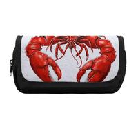 HETVBNS Red Lobster Print Pencil Case Extra Large, Double Layer Pencil Pouch with Zipper, Portable Cosmetic Bags for Travel, Office Stationery Organizer for Women Men