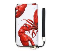 HETVBNS Red Lobster Print Wallet, Elegant Wristlet Wallet with Multi-Card Slots, PU Leather Long Purse for Women, Men