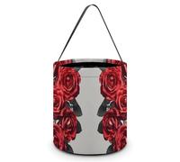 HETVBNS Red Rose Flower Cluster Candy Bag Halloween Trick Or Treat Bucket 7.9x8.3in, Reusable Gift Bags for Party Holiday Wedding