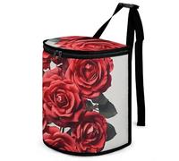 HETVBNS Red Rose Flower Cluster Car Trash Can with Lid, Leakproof Hanging Automotive Trash Bin, Waterproof Garbage Storage Bag for Vehicles, RV, Bathroom, Office
