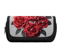 HETVBNS Red Rose Flower Cluster Pencil Case Extra Large, Double Layer Pencil Pouch with Zipper, Portable Cosmetic Bags for Travel, Office Stationery Organizer for Women Men