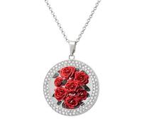 HETVBNS - Red Rose Flower Necklace, Alloy Round Pendant with Diamond, Elegant Pendant Necklace for Women Men, Una talla, Metal, Alloy.