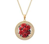 HETVBNS - Red Rose Flower Necklace, Alloy Round Pendant with Diamond, Elegant Pendant Necklace for Women Men, Una talla, Metal, Alloy.