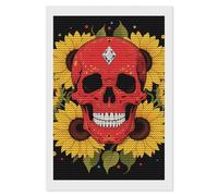 HETVBNS Red Skull & Yellow Sunflowers Diamond Painting Kits for Adults, Full Round Drill DIY Diamond Art for Beginners, 5D Gem Art and Crafts for Home Wall Decor 8"x12"