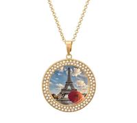 HETVBNS - Red Umbrella Necklace, Round Alloy Pendant with Diamond, Elegant Pendant Necklace for Women Men, Una talla, Metal, Alloy.