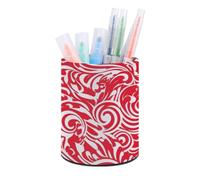 HETVBNS Red White Pen Holder for Desk PU Leather Round Desk Organizer Multifunctional Makeup Brush Storage Aesthetic Desktop Supplies Stylish Pencil Holder for Office & Home