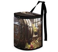 HETVBNS Red Wine Barrel Car Trash Can with Lid, Leakproof Hanging Automotive Trash Bin, Waterproof Garbage Storage Bag for Vehicles, RV, Bathroom, Office