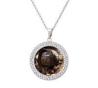 HETVBNS - Red Wine Barrel Necklace, Alloy Round Pendant with Diamond, Elegant Pendant Necklace for Women Men, Una talla, Metal, Alloy.