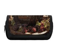 HETVBNS Red Wine Barrel Pencil Case Extra Large, Double Layer Pencil Pouch with Zipper, Portable Cosmetic Bags for Travel, Office Stationery Organizer for Women Men