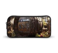 HETVBNS Red Wine Barrel Pencil Case Large Capacity Zipper Pouch, Durable Pencil Box Organizer, Portable Small Cosmetic Bag for Office, Travel