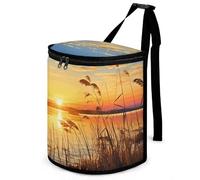HETVBNS Reeds by The River Car Trash Can with Lid, Leakproof Hanging Automotive Trash Bin, Waterproof Garbage Storage Bag for Vehicles, RV, Bathroom, Office