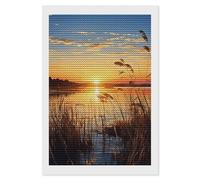 HETVBNS Reeds by The River Diamond Painting Kits for Adults, Full Round Drill DIY Diamond Art for Beginners, 5D Gem Art and Crafts for Home Wall Decor 8"x12"