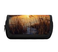 HETVBNS Reeds by The River Pencil Case Extra Large, Double Layer Pencil Pouch with Zipper, Portable Cosmetic Bags for Travel, Office Stationery Organizer for Women Men