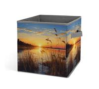 HETVBNS Reeds by The River Storage Bins 10.6 Inch, Oxford Fabric Foldable Storage Cube Organizer Basket with Handles, Fabric Bins for Closet Shelves, Toys, Clothes, Books, Bedroom