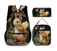 HETVBNS Resin Squirrel Backpack Set 3 Piece, Durable Backpack Insulated Lunch Bag Portable Pencil Case for Men Women