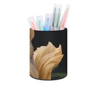 HETVBNS Resin Squirrel Pen Holder for Desk PU Leather Round Desk Organizer Multifunctional Makeup Brush Storage Aesthetic Desktop Supplies Stylish Pencil Holder for Office & Home