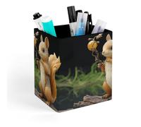 HETVBNS Resin Squirrel Pen Holder for Desk - PU Leather Square Desk Organizer Travel Makeup Brush Storage Stylish Pencil Holder Desktop Stationery Organizer for Office & Home