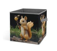 HETVBNS Resin Squirrel Storage Bins 10.6 Inch, Oxford Fabric Foldable Storage Cube Organizer Basket with Handles, Fabric Bins for Closet Shelves, Toys, Clothes, Books, Bedroom