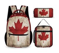 HETVBNS Retro Canada Flag Backpack Set 3 Piece, Durable Backpack Insulated Lunch Bag Portable Pencil Case for Men Women