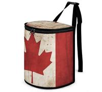 HETVBNS Retro Canada Flag Car Trash Can with Lid, Leakproof Hanging Automotive Trash Bin, Waterproof Garbage Storage Bag for Vehicles, RV, Bathroom, Office