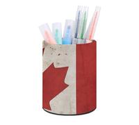 HETVBNS Retro Canada Flag Pen Holder for Desk PU Leather Round Desk Organizer Multifunctional Makeup Brush Storage Aesthetic Desktop Supplies Stylish Pencil Holder for Office & Home