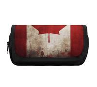 HETVBNS Retro Canada Flag Pencil Case Extra Large, Double Layer Pencil Pouch with Zipper, Portable Cosmetic Bags for Travel, Office Stationery Organizer for Women Men