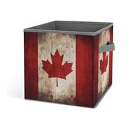HETVBNS Retro Canada Flag Storage Bins 10.6 Inch, Oxford Fabric Foldable Storage Cube Organizer Basket with Handles, Fabric Bins for Closet Shelves, Toys, Clothes, Books, Bedroom