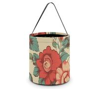 HETVBNS Retro Flower Candy Bag Halloween Trick Or Treat Bucket 7.9x8.3in, Reusable Gift Bags for Party Holiday Wedding