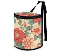 HETVBNS Retro Flower Car Trash Can with Lid, Leakproof Hanging Automotive Trash Bin, Waterproof Garbage Storage Bag for Vehicles, RV, Bathroom, Office
