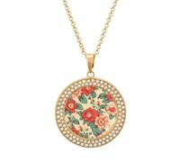 HETVBNS - Retro Flower Necklace, Round Alloy Pendant with Diamond, Elegant Pendant Necklace for Women Men, Una talla, Metal, Alloy.