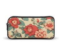 HETVBNS Retro Flower Pencil Case Large Capacity, Durable Pencil Pouch Portable Small Cosmetic Bag with Metal Zipper, Simple Makeup Pouch Aesthetic Toiletry Bag for Travel Office