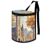 HETVBNS Retro Tourism Car Trash Can with Lid, Leakproof Hanging Automotive Trash Bin, Waterproof Garbage Storage Bag for Vehicles, RV, Bathroom, Office