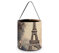 HETVBNS Romantic Paris Eiffel Tower Candy Bag Halloween Trick Or Treat Bucket 7.9x8.3in, Reusable Gift Bags for Party Holiday Wedding