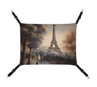 HETVBNS Romantic Paris Eiffel Tower Pet Hammock for Cats & Dogs, Soft Breathable Canvas Hanging Hammock with Adjustable Straps, Comfortable & Durable Hanging Bed for Small to Medium Pets