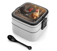 HETVBNS Rooster And Chicken Bento Box Double Layer Lunch Box 1000ml