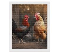 HETVBNS Rooster and Chicken Diamond Painting Kits for Adults, Full Round Drill DIY Diamond Art for Beginners, 5D Gem Art and Crafts for Home Wall Decor 16"x20"
